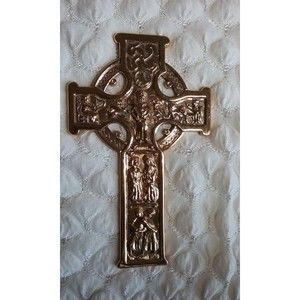 Vintage Jeweled Celtic Cross Pewter Goldtone Finish 7.75"